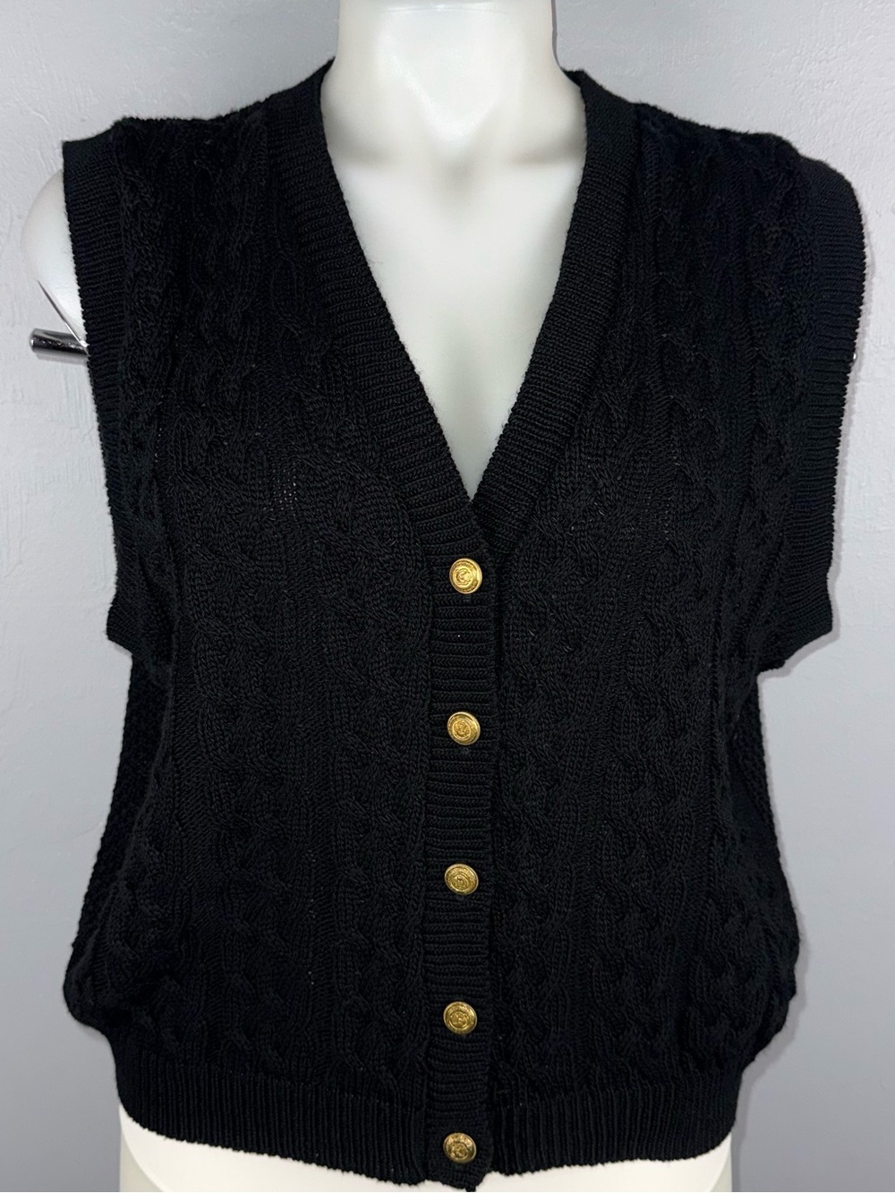 Laura Gayle Knit Sweater Vest Cardigan Large Petite Black Button Down Vintage‎